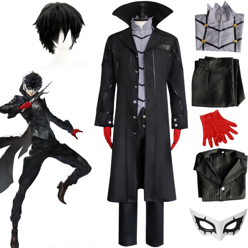 Black Face Mask Pack - アニメ-5つのコスプレコスチューム,ジョーカーゲーム,レインスーツ,宮殿,蓮,衣類,かつら,手袋,マスク,黒のオーバーコート,ユニフォーム