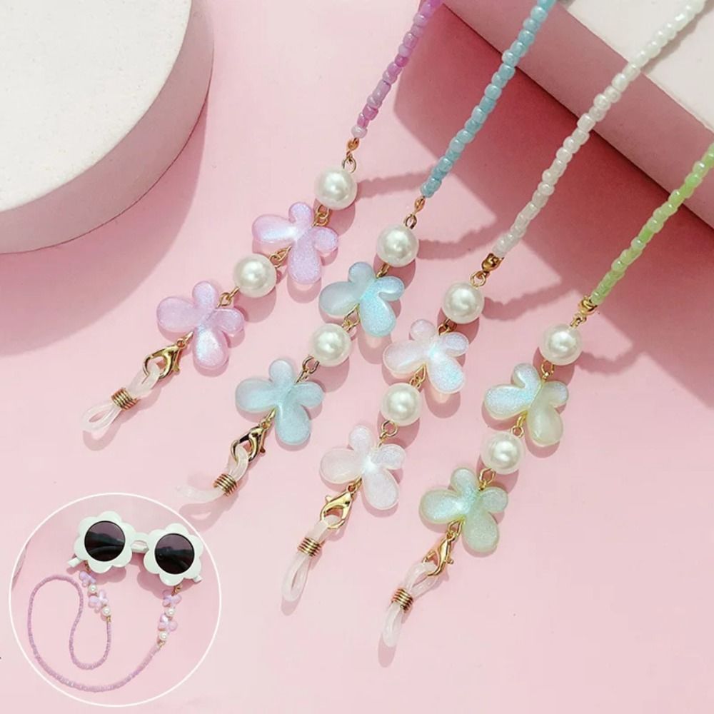 Mask Lanyard Adjustable - 調節可能なサングラスストラップ カラフルな老眼鏡用蝶々パール吊り下げロープ マスクチェーン 滑り止めメガネチェーン