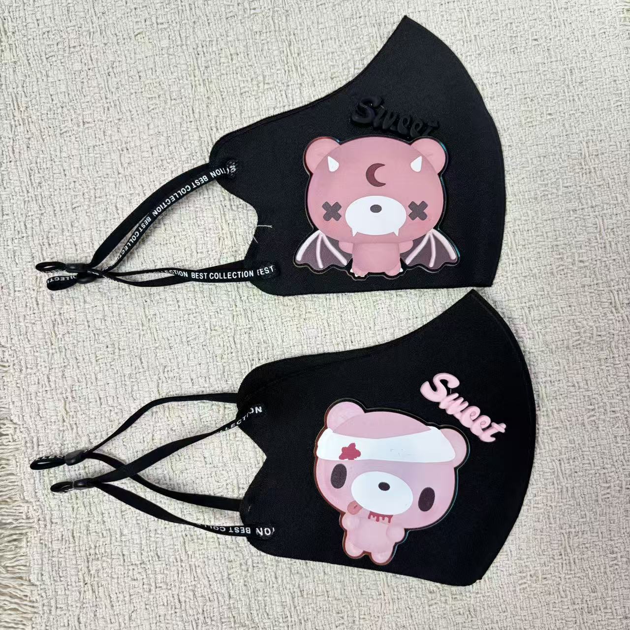 Cloth Face Mask Washable - かわいい漫画のクマの布製フェイスマスク調節可能な耳ストラップ 3D ステレオ再利用可能な日焼け止めフェイスカバー甘いスタイルの装飾マスク