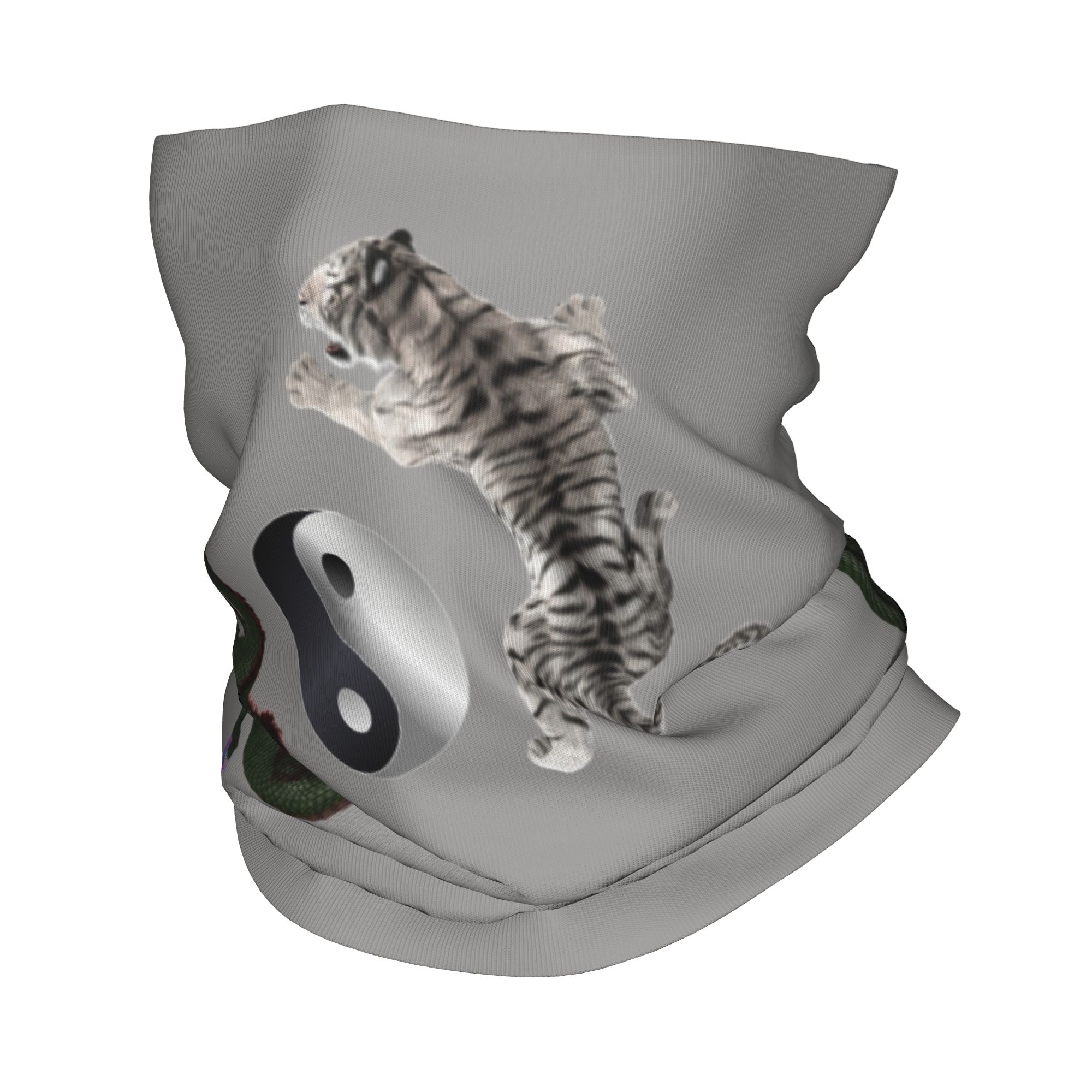 Neck Gaiter Face Cover - カスタム陰陽龍と虎の戦士アート柄バンダナネックウォーマー、男女兼用ハイキングスキースカーフ、バランス武道フェイスカバー