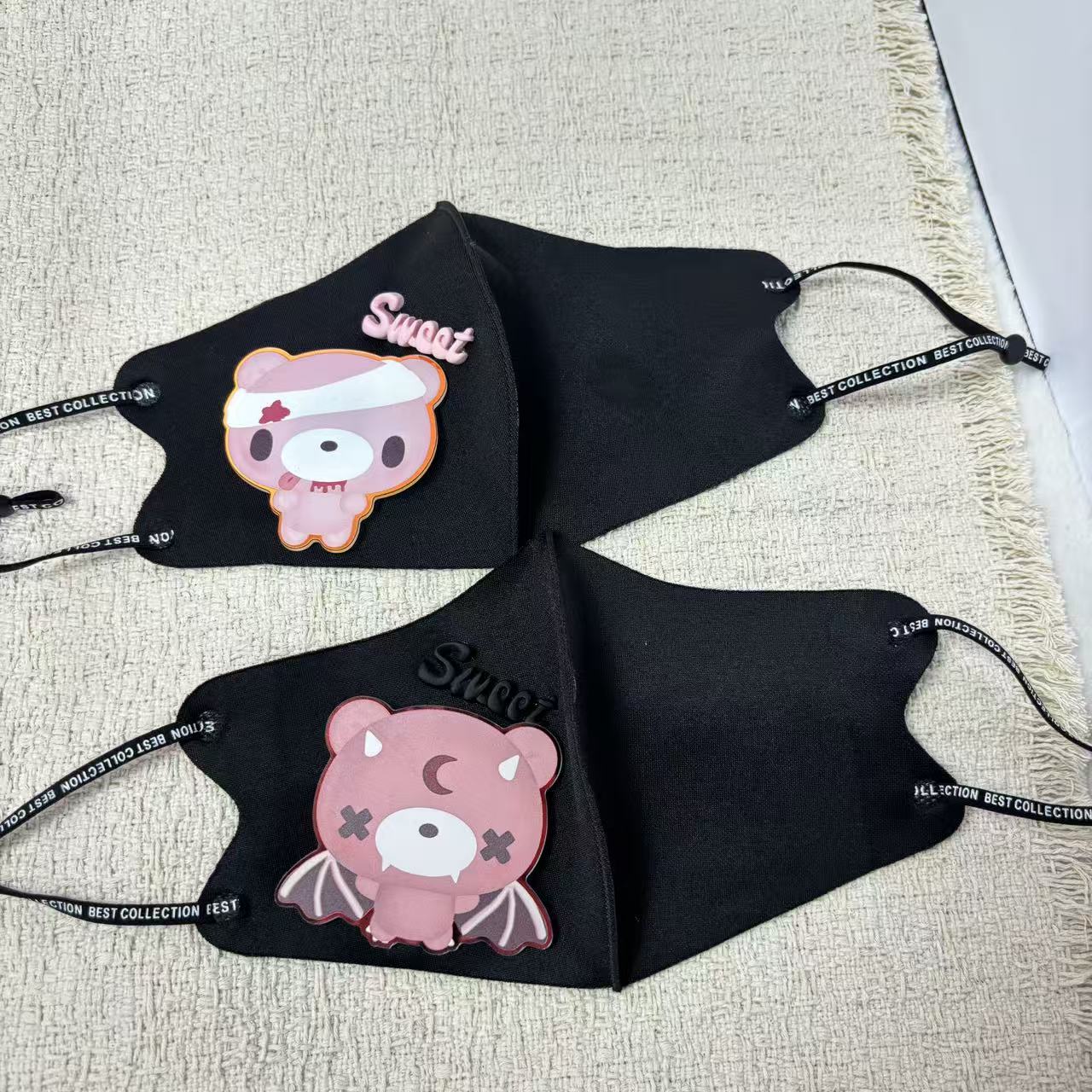 かわいい漫画のクマの布製フェイスマスク調節可能な耳ストラップ - Cloth Face Mask Washable のレビューと価格