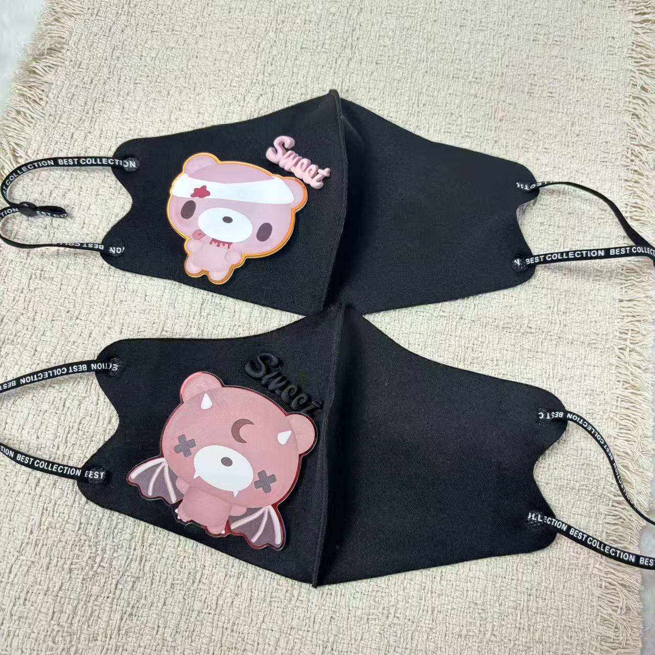 かわいい漫画のクマの布製フェイスマスク調節可能な耳ストラップ - Cloth Face Mask Washable のレビューと価格