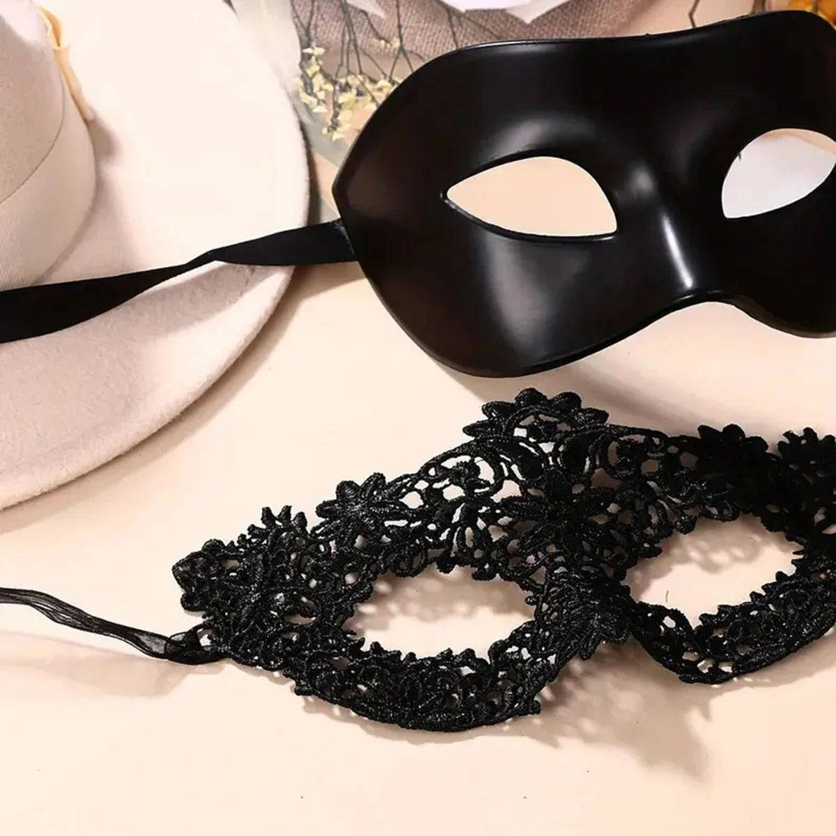 カップル用エレガントブラックレースマスカレードマスク2個セッ - Black Face Mask Pack のレビューと価格